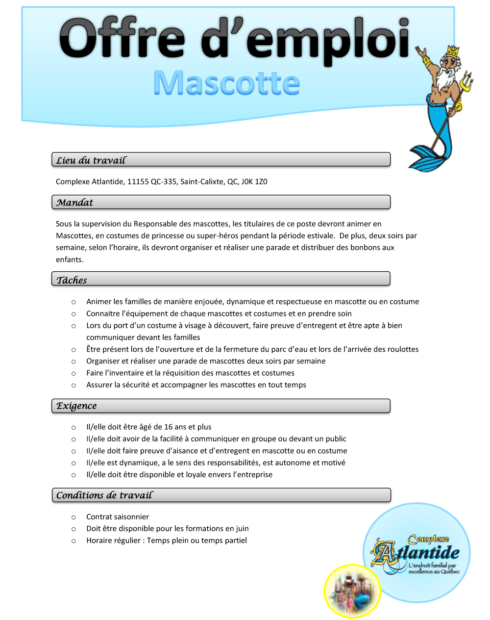 Offre D Emploi Mascotte Complexe Atlantide